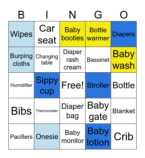 BABY SHOWER -Baby Items Bingo Card