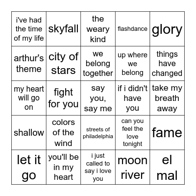 oscar winning songs Bingo Card