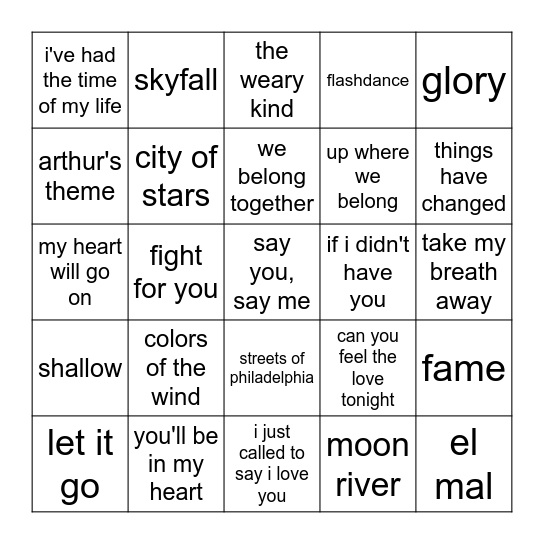 oscar winning songs Bingo Card