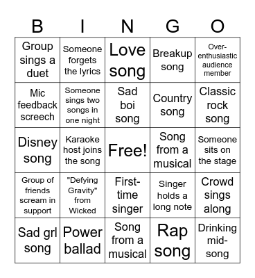 Twist Karaoke Bingo Card