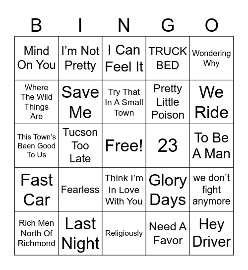 2023 Top Country Billboard Hits Bingo Card