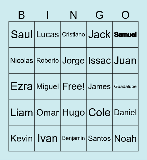 BABY NAMES Bingo Card