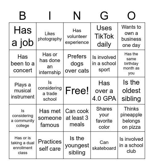 Leadership Academy Bingo Card