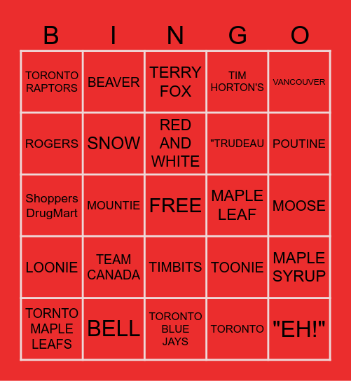 HAPPY CANADA DAY! Bingo Card