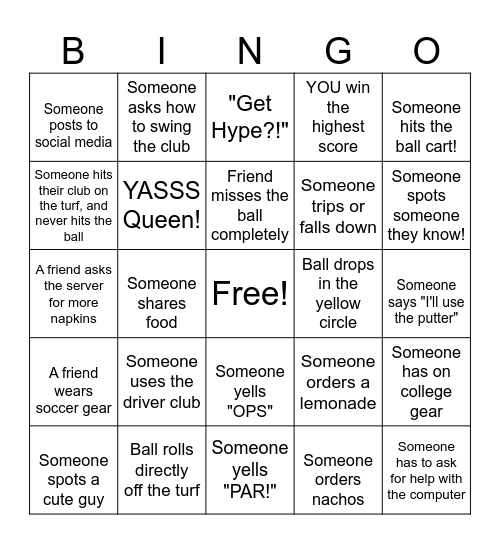 Summer Select Squad - Top Golf Bingo Card