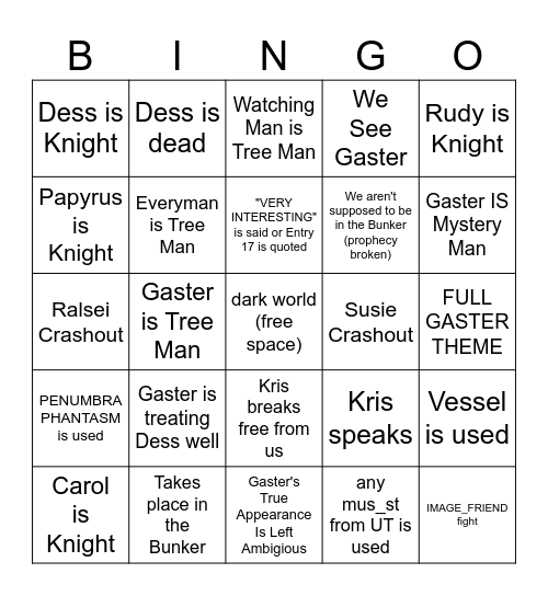 Trent's DELTARUNE Chapter 6 Bingo Card