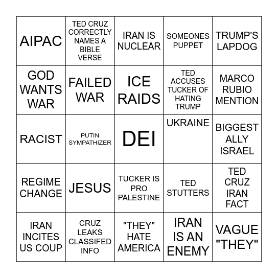 TED VS TUCKER Bingo Card