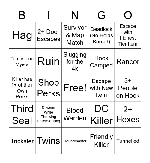 Regular dbd Bingo Card
