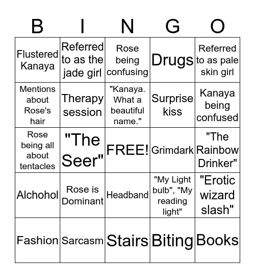 Rosemary Fanfiction Bingo Card