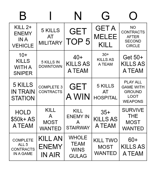 WARZONE BINGO Card