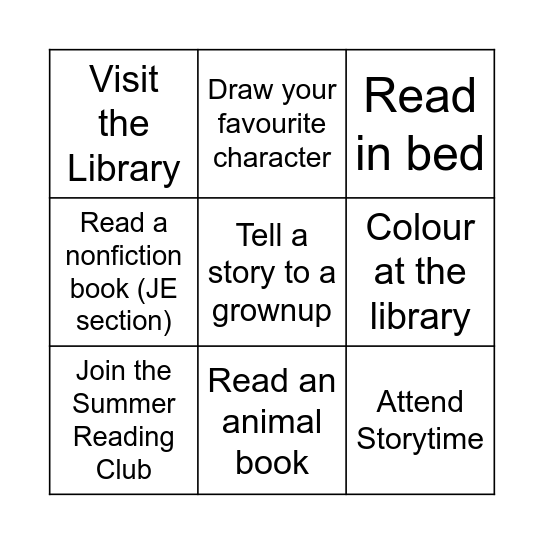 Library Preschool Bingo Card
