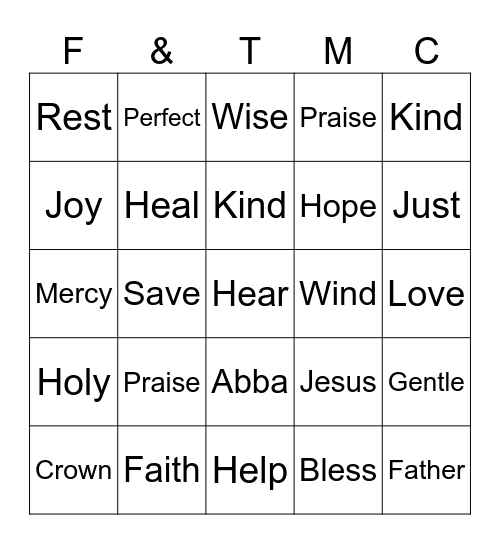BIBLE BINGO Card