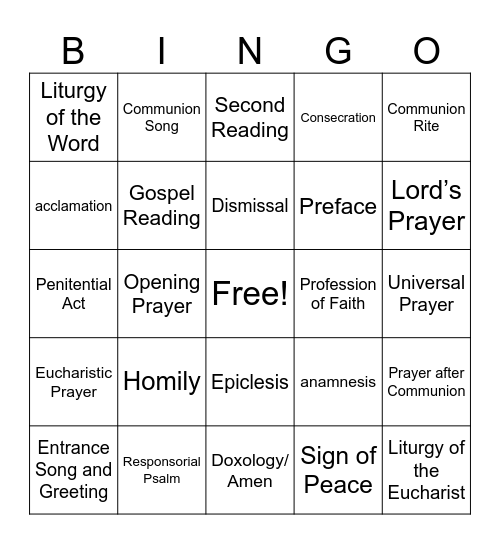 Mass Bingo Card