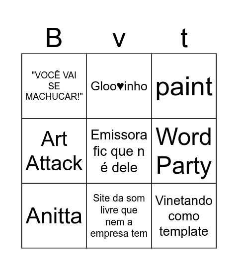 Bryan Victor Bingo Card