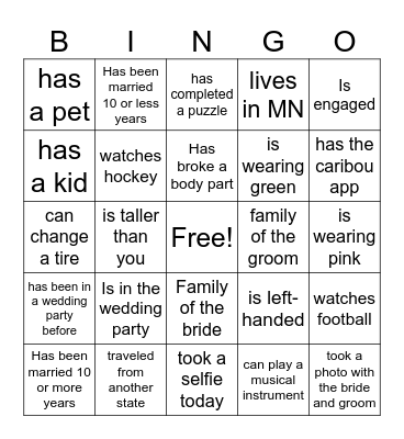 I Do...Know You Bingo Card