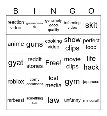 youtube shorts bingo Card