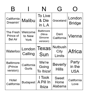 Place Names Bingo Card