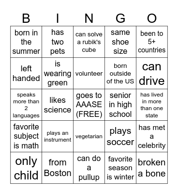 Get to Know You Bingo Card