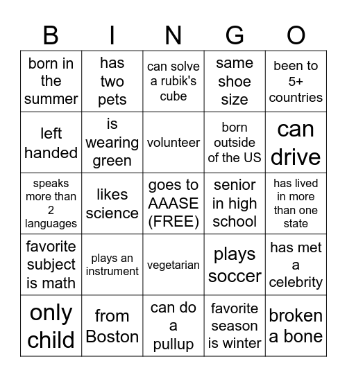 Get to Know You Bingo Card