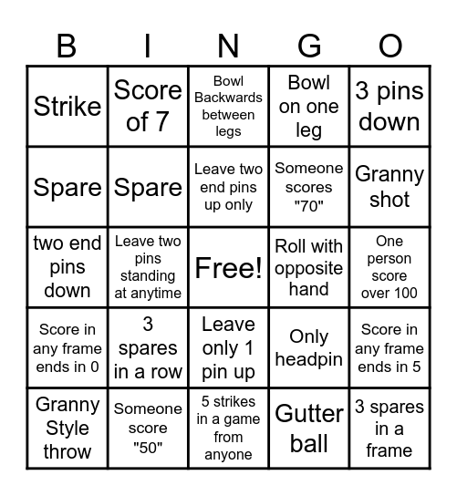 Royal Sheet Metal Bowling Bingo Card