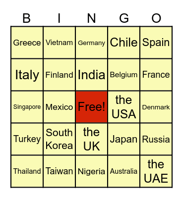 Country Bingo Card