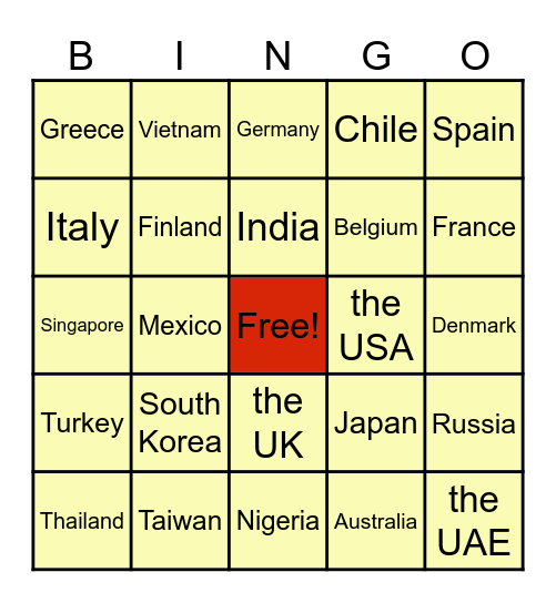 Country Bingo Card