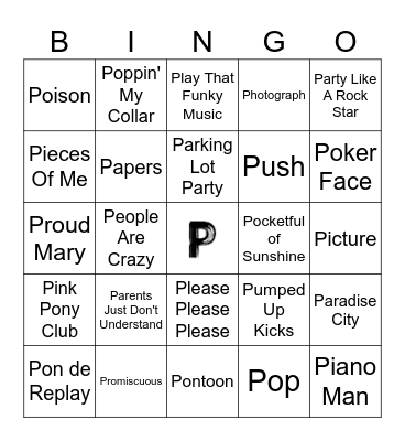 P Bingo Card