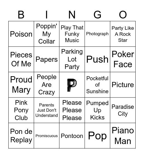 P Bingo Card
