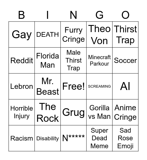 Unhinged Insta Bingo Card