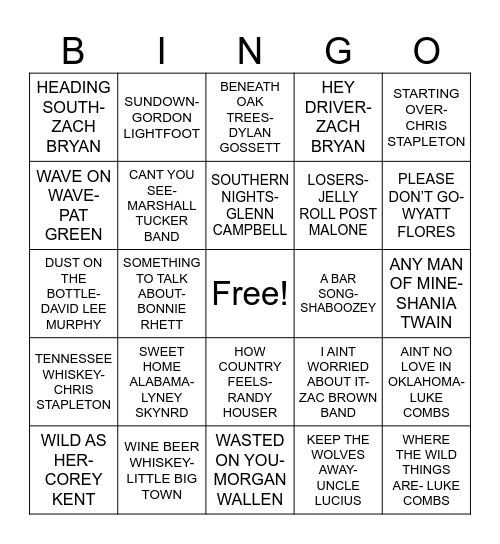 COUNTRY CAMPFIRE Bingo Card
