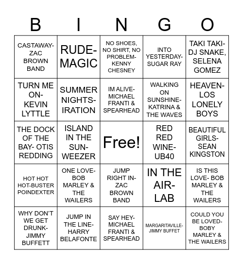 ISLAND IN THE SUN Bingo Card