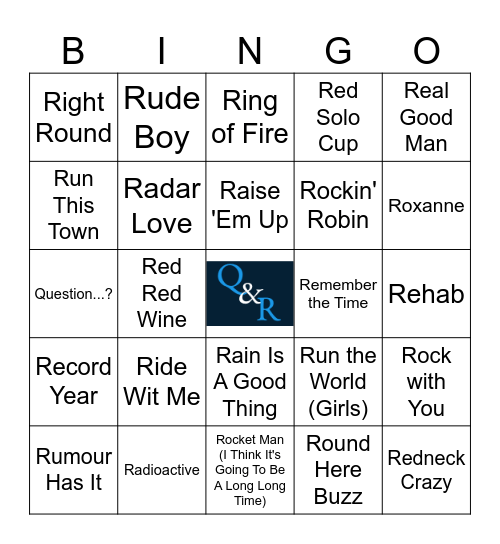 Q & R Bingo Card