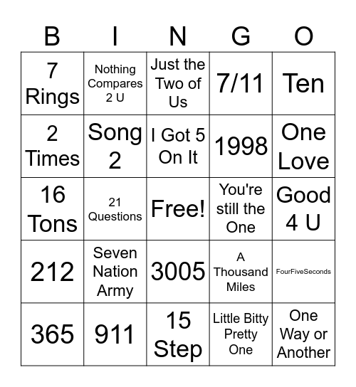 Numbers Bingo Card