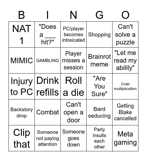 Torpedo's bingo Card