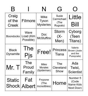 Cartoons Bingo Card