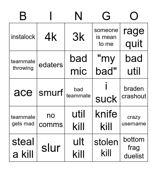 Valorant Bingo Card