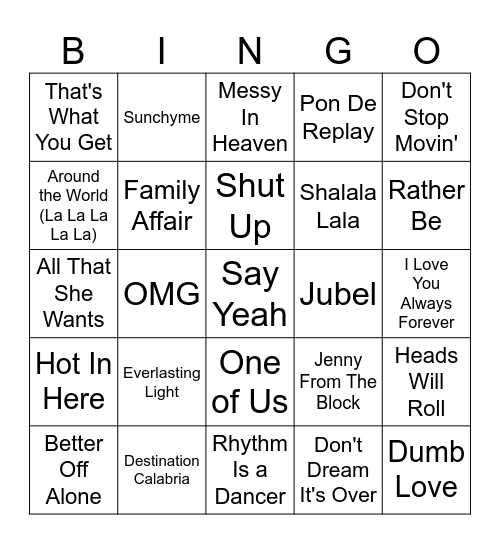 Bops Bingo Card