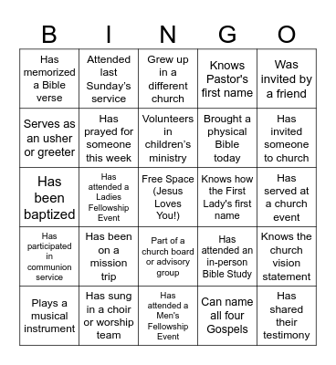 Find Someone Who... (Church Edition) Bingo Card