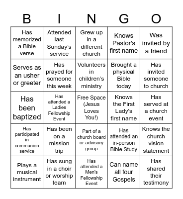 Find Someone Who... (Church Edition) Bingo Card