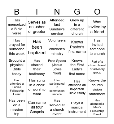 Find Someone Who... (Church Edition) Bingo Card