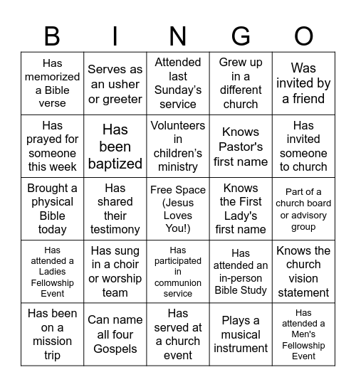 Find Someone Who... (Church Edition) Bingo Card