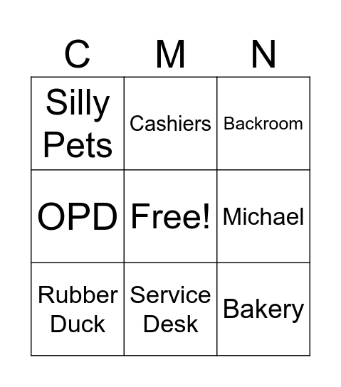 Children's Miracle Network Bingo Card