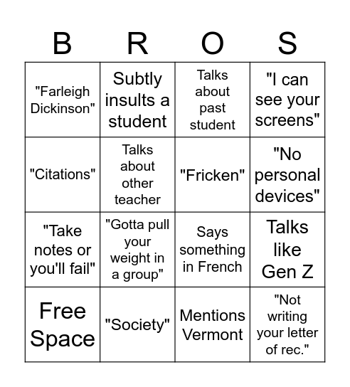 Untitled Bingo Card