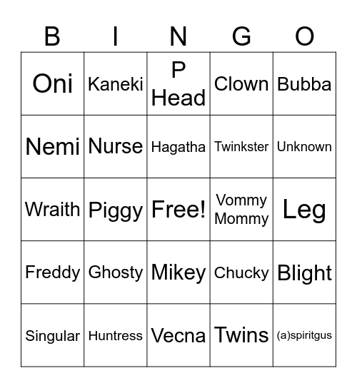 Who's that killer!!!! (ITS PIKACHU) Bingo Card