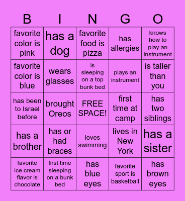 VAV GET-TO KNOW YOU BINGO Card