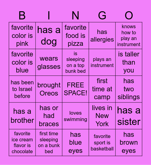 VAV GET-TO KNOW YOU BINGO Card