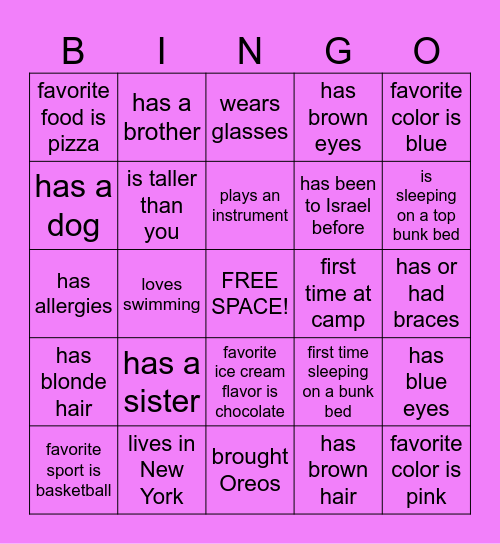 VAV GET-TO KNOW YOU BINGO Card