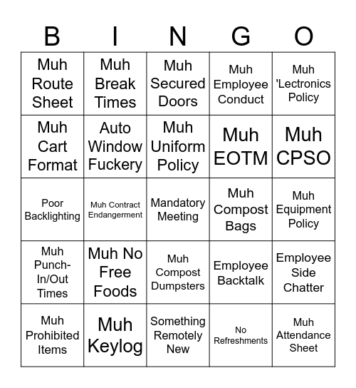 Himuro's Meeting Bingo Card