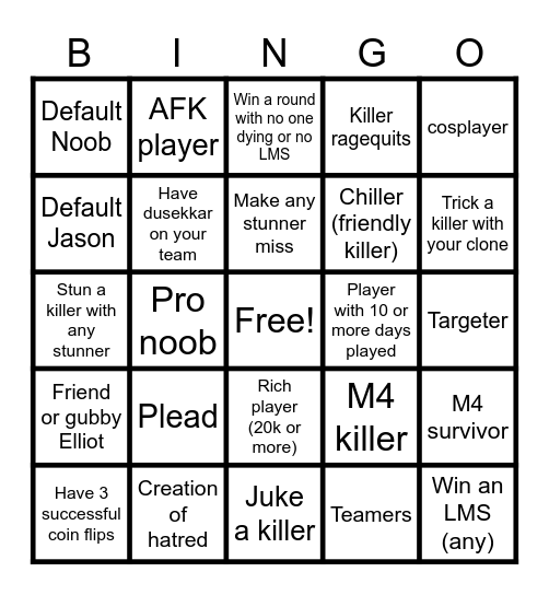 Frosaken bingo Card