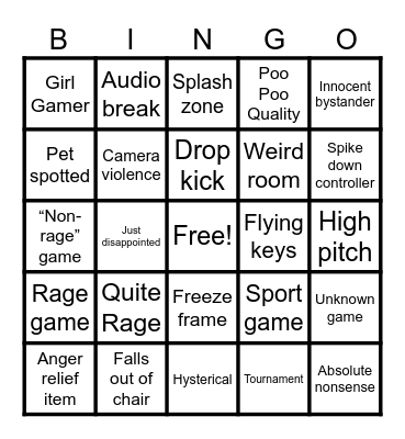 GAMER RAGE BINGO Card